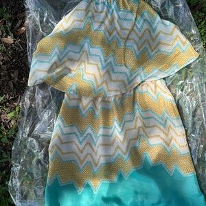 Chevron Patterned Dress in Yellow and Teal